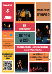 Marathon d'impro : une journée de théâtre spontané au Scènacle le 8 juin