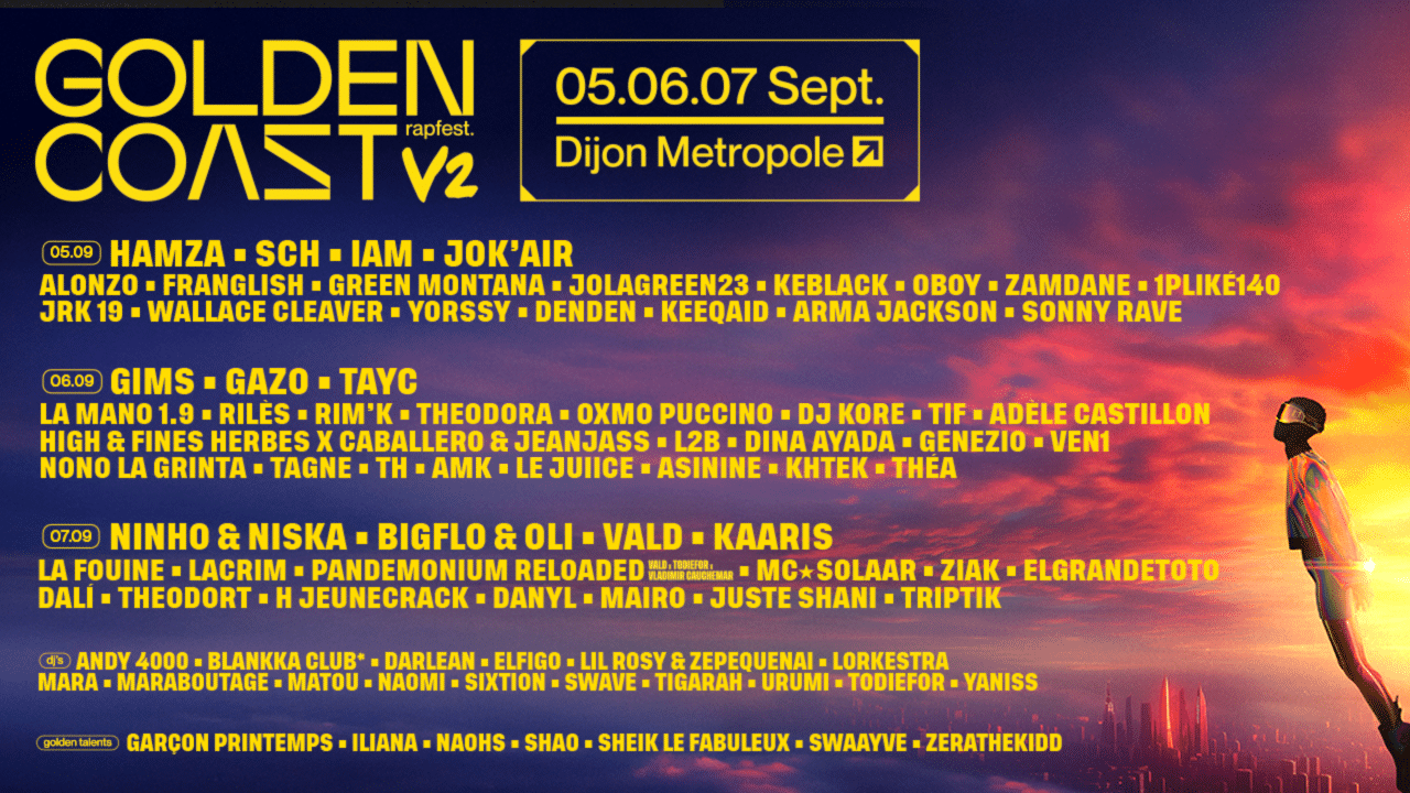Jouez et gagnez vos invitations pour le festival Golden Coast à Dijon du 5 au 7 septembre 2025