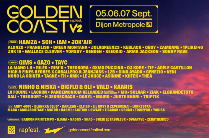 Jouez et gagnez vos invitations pour le festival Golden Coast à Dijon du 5 au 7 septembre 2025